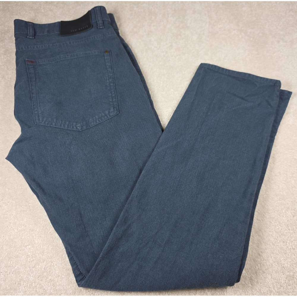 Ted Baker Trousers Mens 34R Blue Herringbone Straight Fit Pants